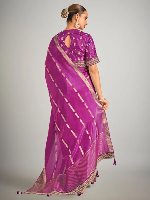 Purple dola silk zari weaving saree