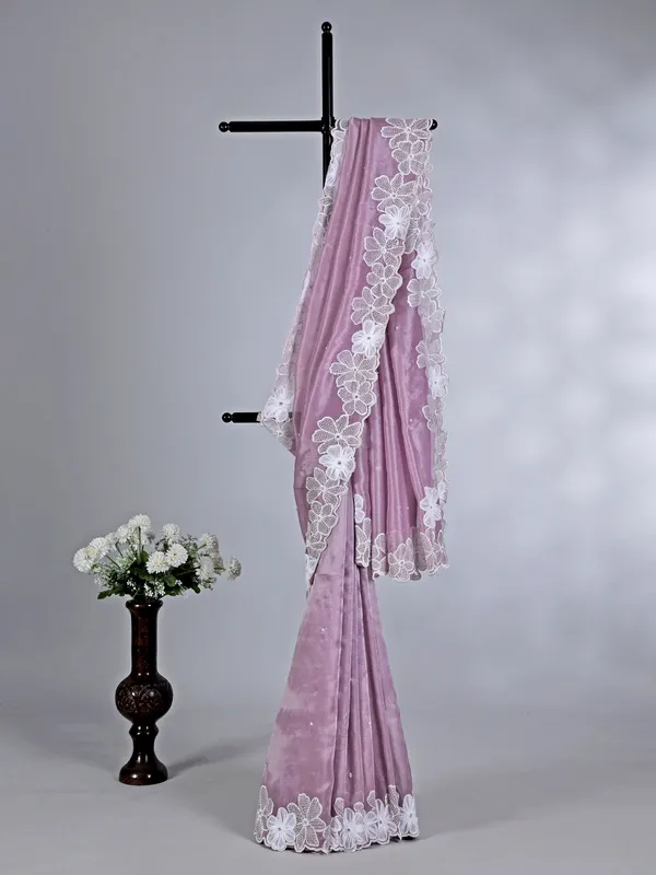 Purple dola tissue silk saree with embellishments