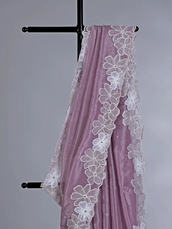 Purple dola tissue silk saree with embellishments