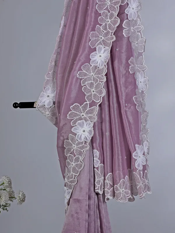 Purple dola tissue silk saree with embellishments