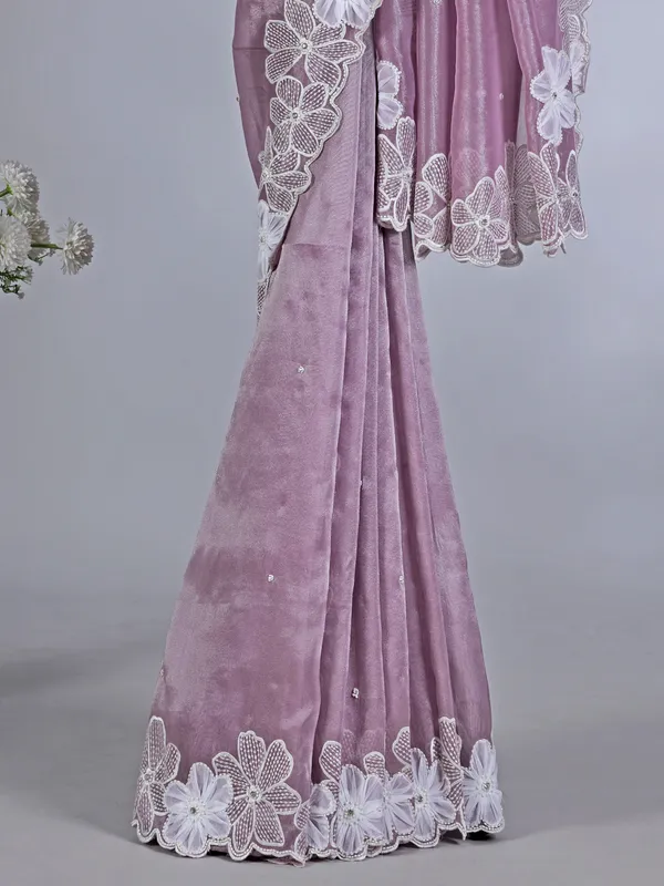 Purple dola tissue silk saree with embellishments
