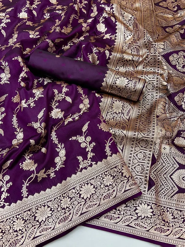 Purple elegant silk saree with zari work for women