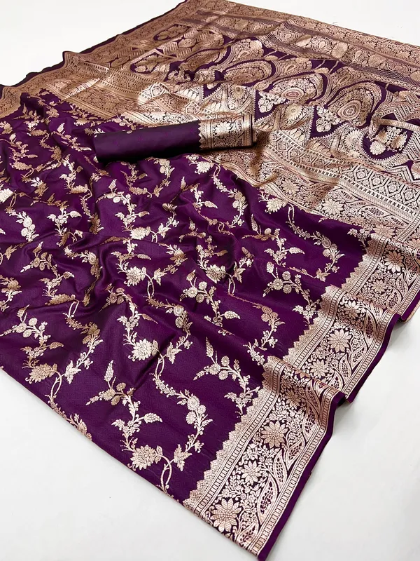 Purple elegant silk saree with zari work for women