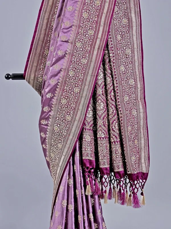 Purple embellished silk saree for any special occasions
