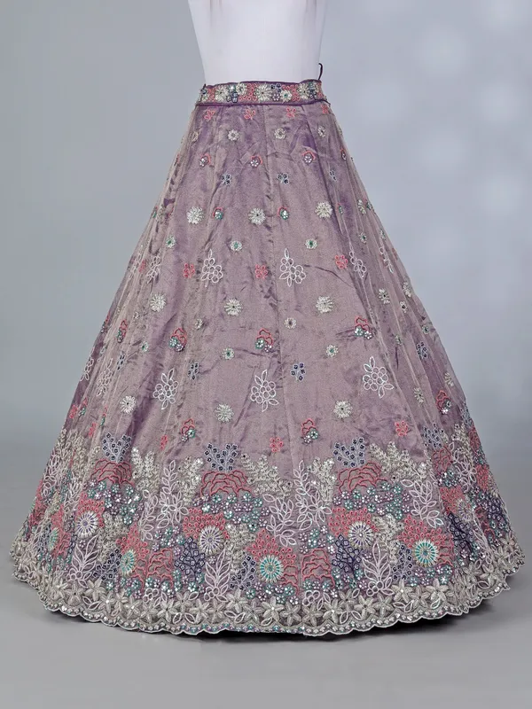 Purple embroidered silk lehenga choli for women