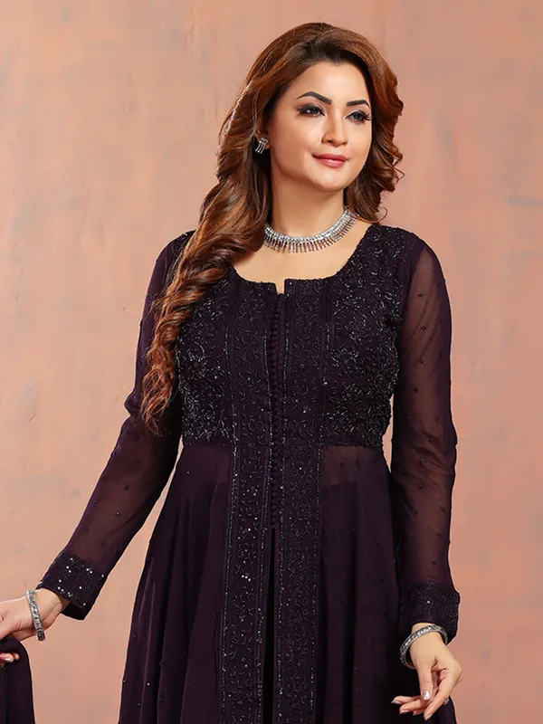 Purple festive wear palazzo suit in georgette