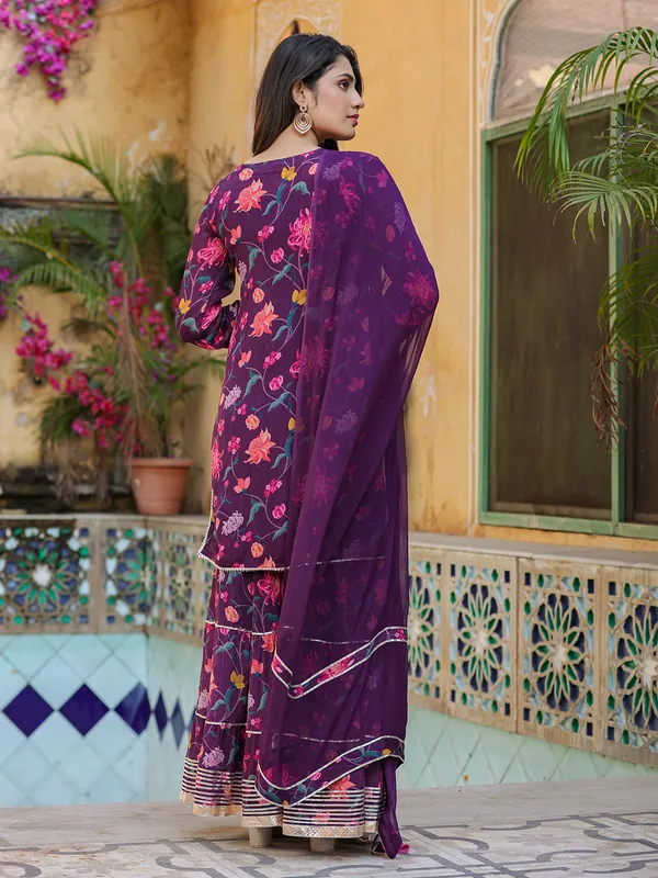 Purple floral printed sharara suit