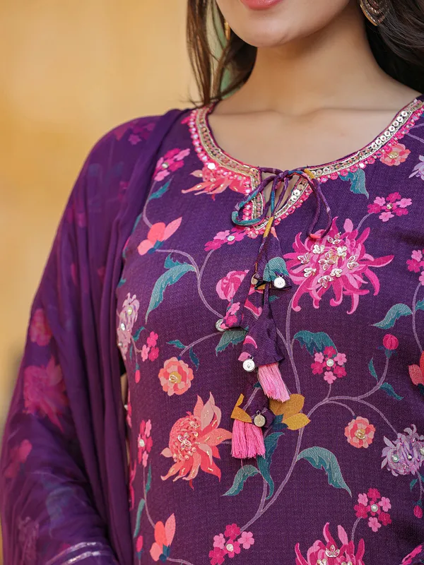 Purple floral printed sharara suit