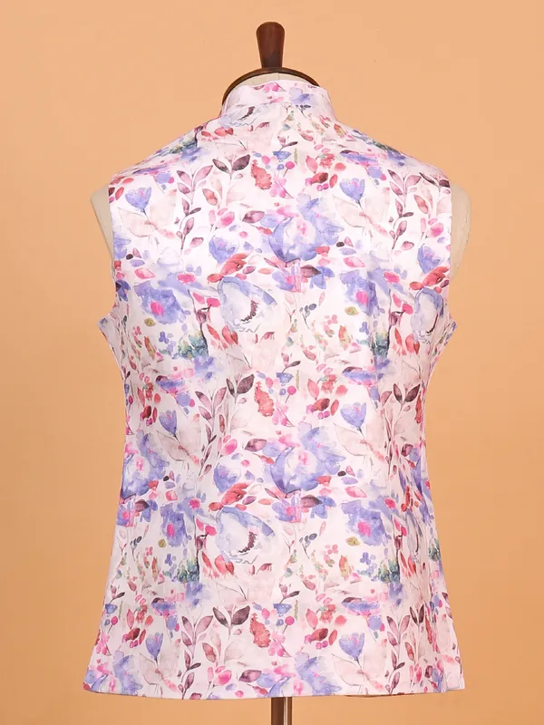 Purple floral printed waist coat for men