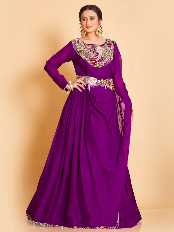 Purple georgette designed gown