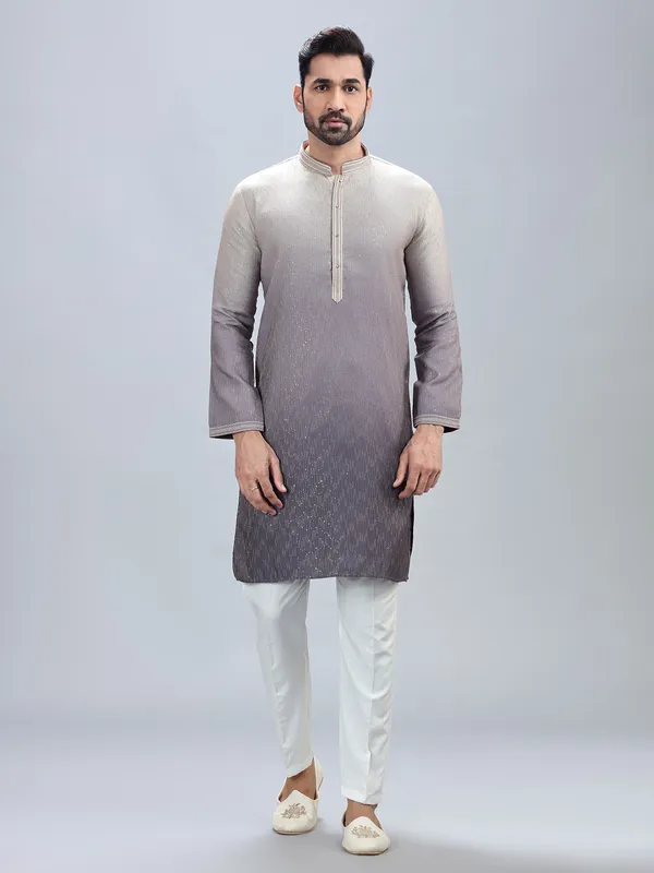 Purple georgette festive wear kurta pajama for men