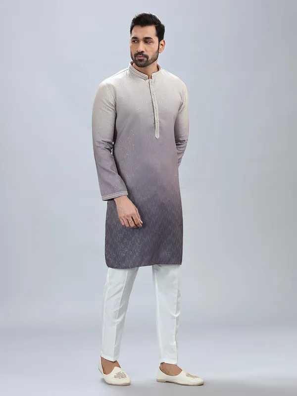 Purple georgette festive wear kurta pajama for men