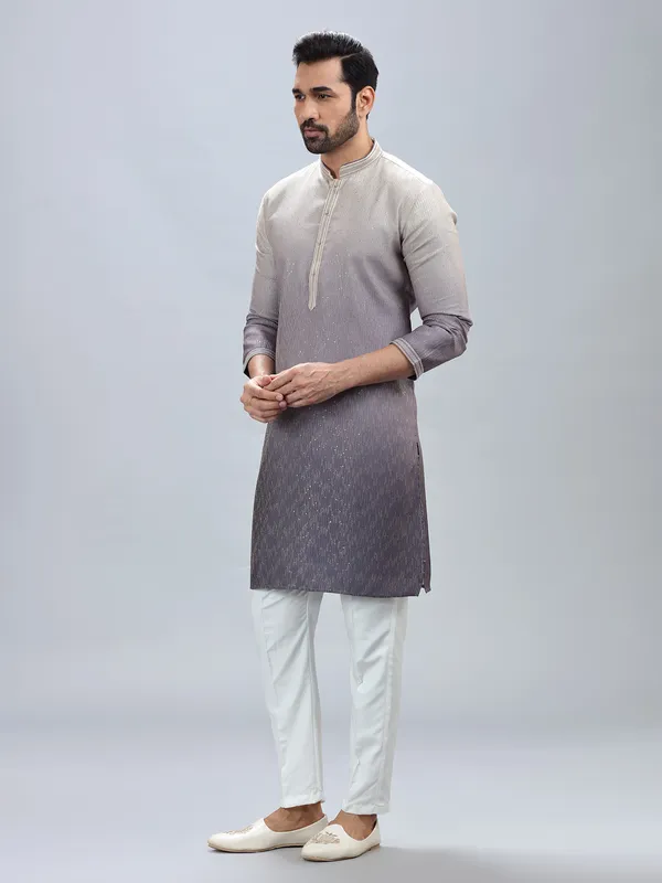 Purple georgette festive wear kurta pajama for men