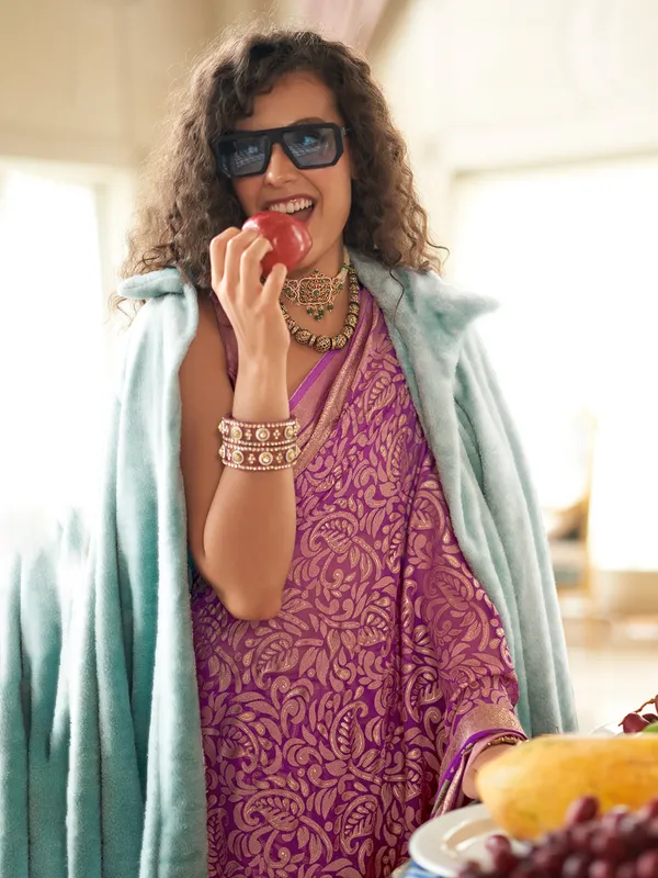 Purple georgette festive wear saree for women
