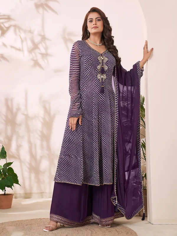 Purple georgette palazzo suit with full sleeves