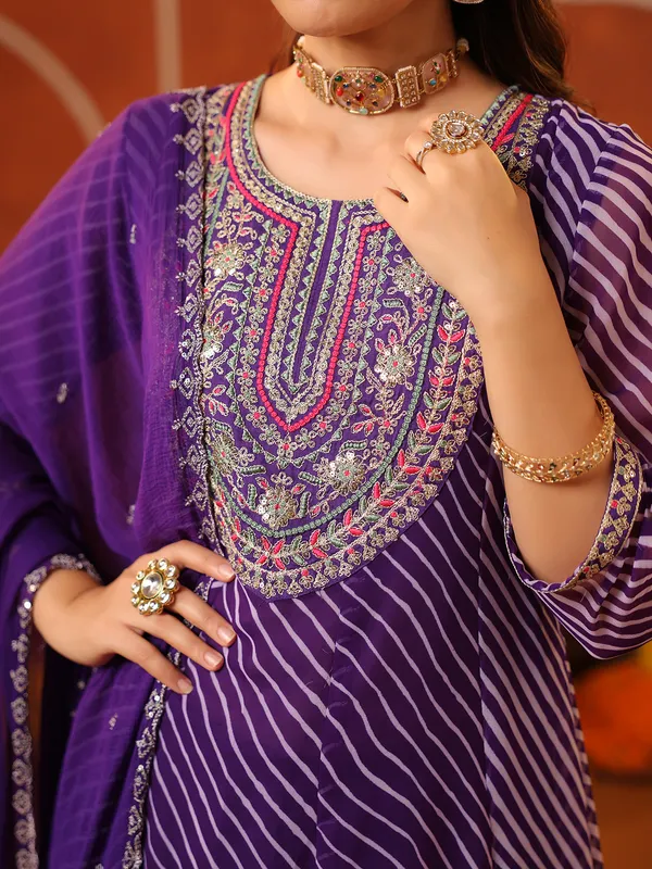 Purple georgette printed kurti set with dupatta