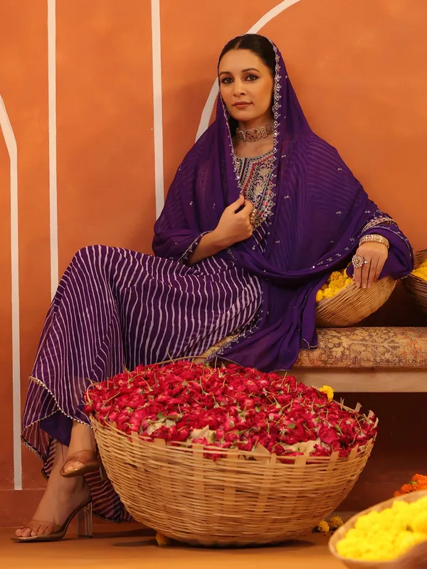 Purple georgette printed kurti set with dupatta