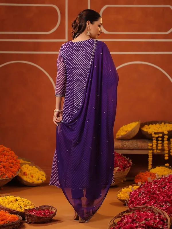 Purple georgette printed kurti set with dupatta