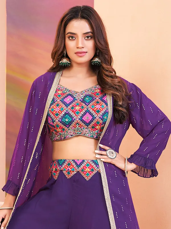 Purple jacket style palazzo suit