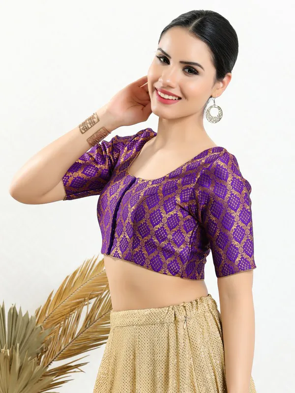 Purple jacquard ready made blouse