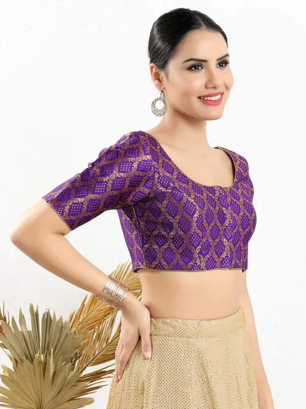 Purple jacquard ready made blouse