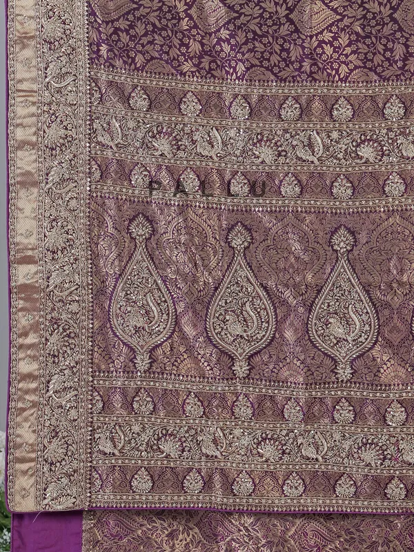 Purple kanjivaram silk blouse with cutdana and beads work