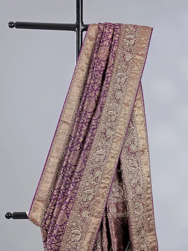 Purple kanjivaram silk blouse with cutdana and beads work
