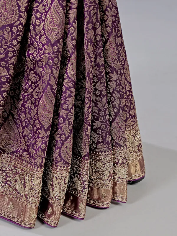 Purple kanjivaram silk blouse with cutdana and beads work