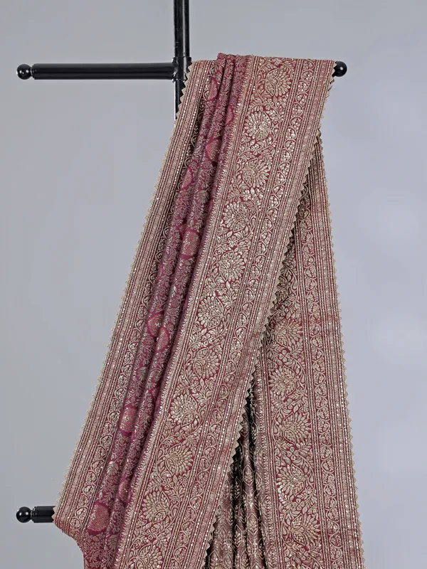 Purple kanjivaram silk saree with zari weaving for wedding wear