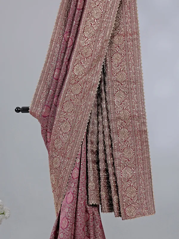 Purple kanjivaram silk saree with zari weaving for wedding wear