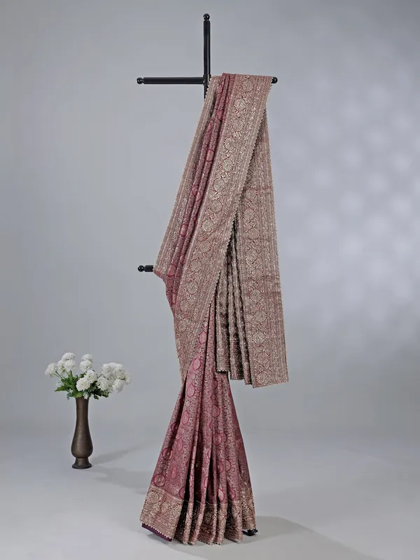 Purple kanjivaram silk saree with zari weaving for wedding wear