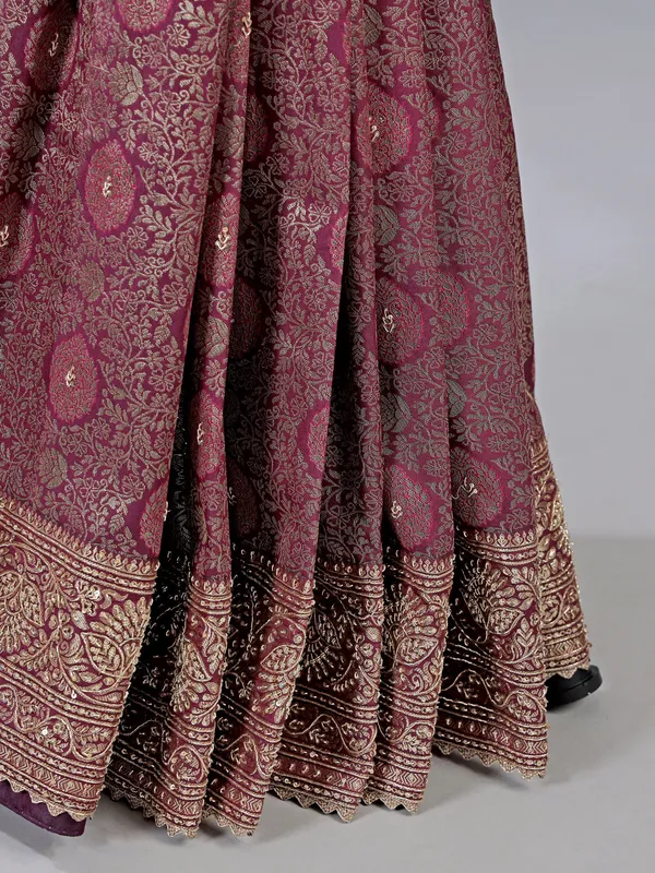 Purple kanjivaram silk saree with zari weaving for wedding wear