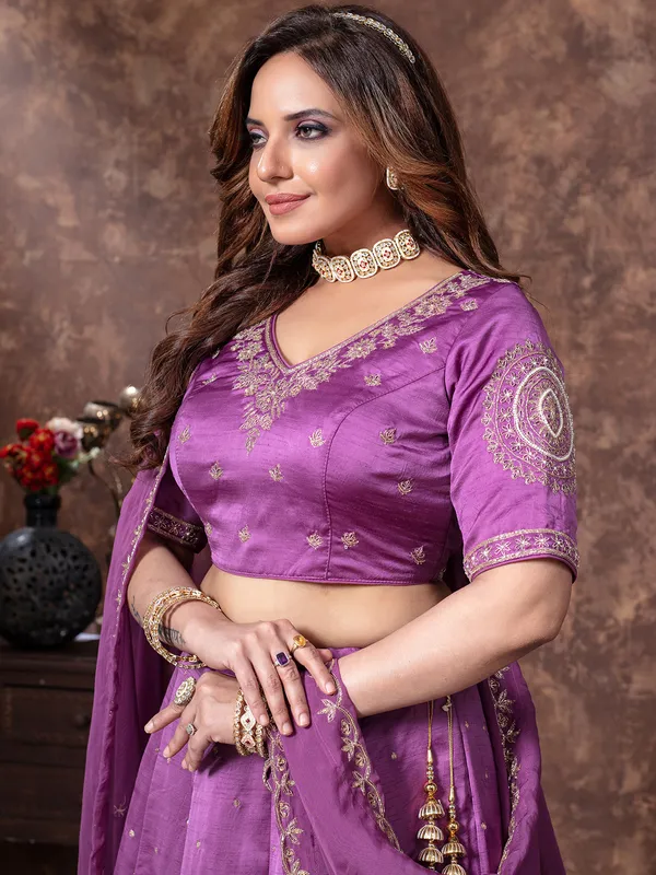Purple lehenga choli in rich silk