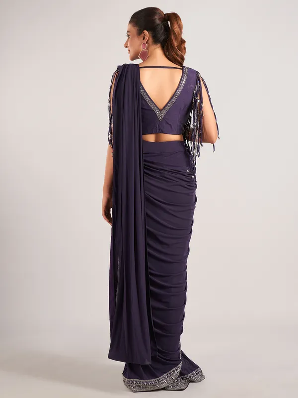 Purple lycra designer ready to wear saree