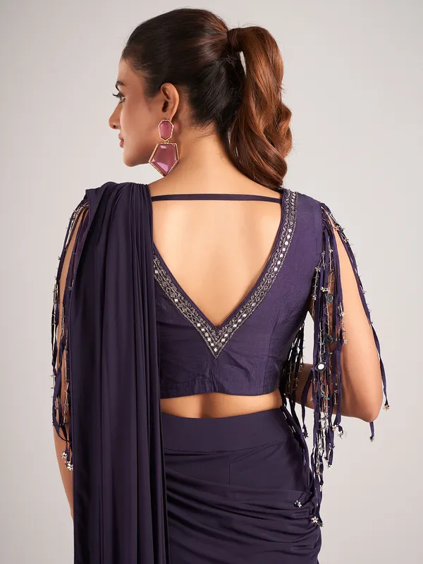 Purple lycra designer ready to wear saree