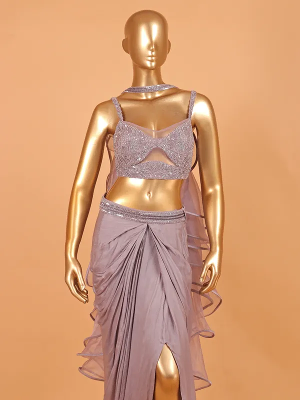 Purple lycra party wear designer suit