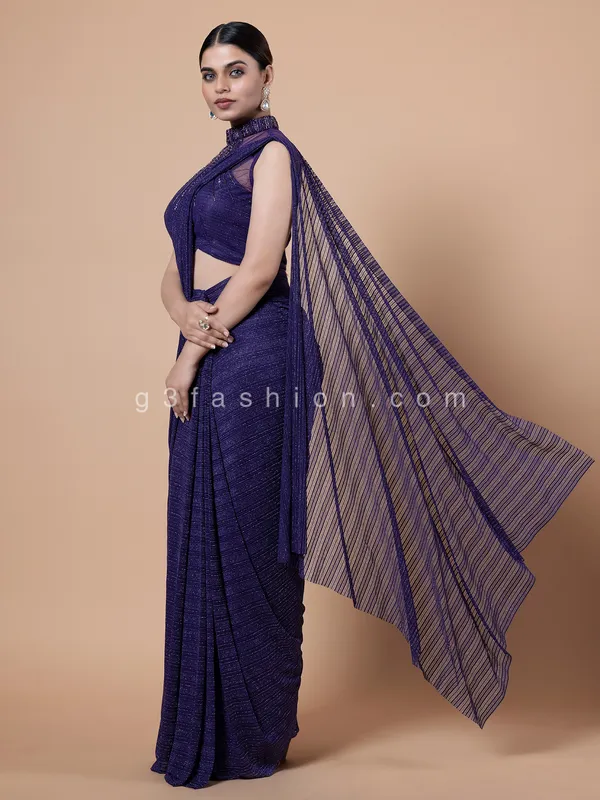 Purple lycra pre draped saree