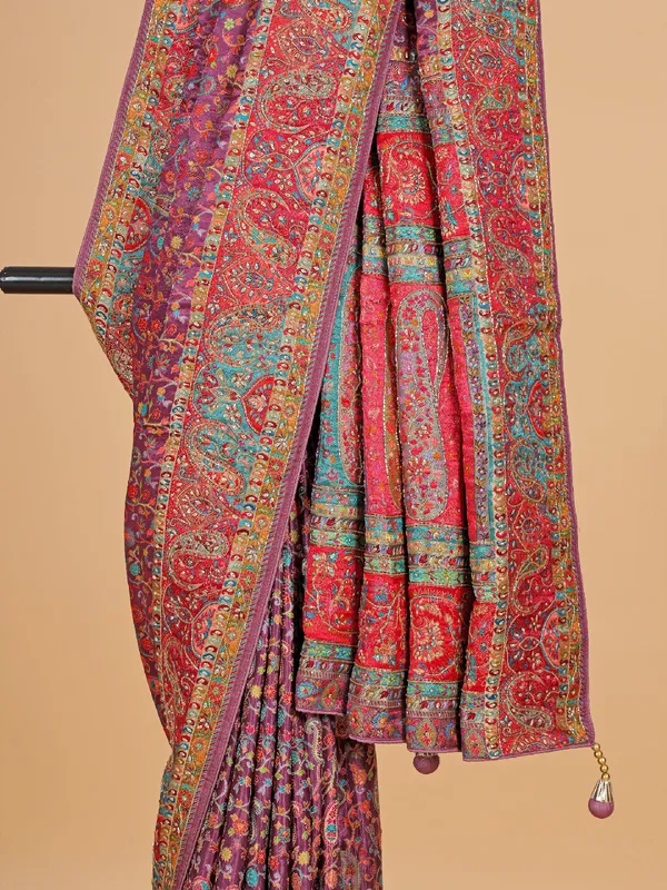 Purple masru silk wedding wear saree