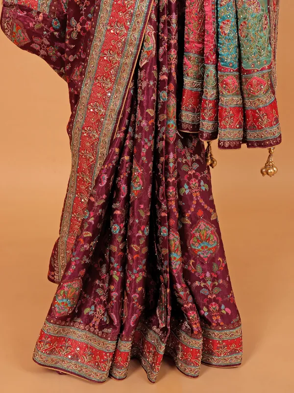 Purple modal silk saree for wedding