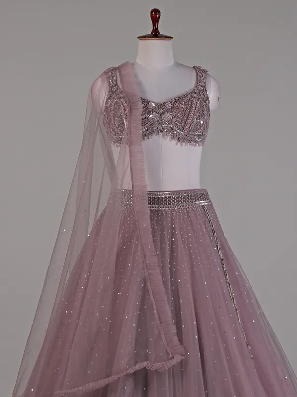 Purple net lehenga choli with dupatta for women