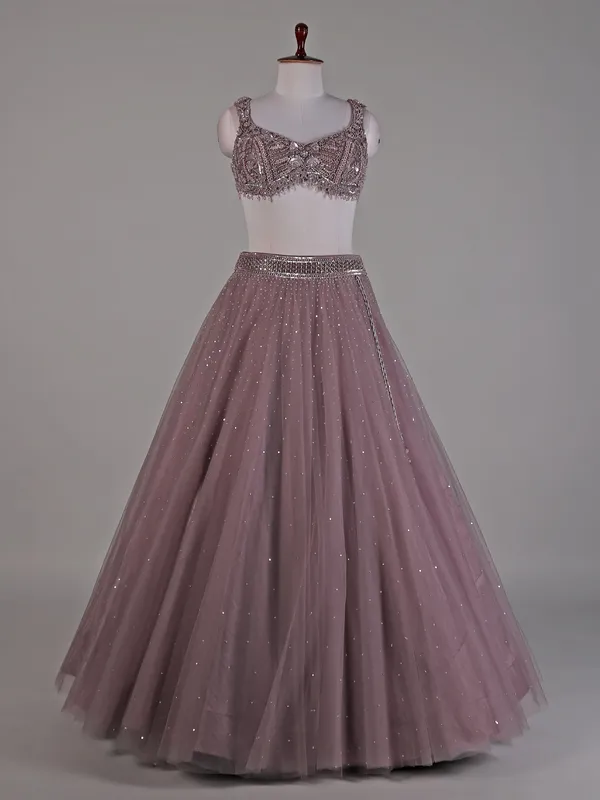 Purple net lehenga choli with dupatta for women