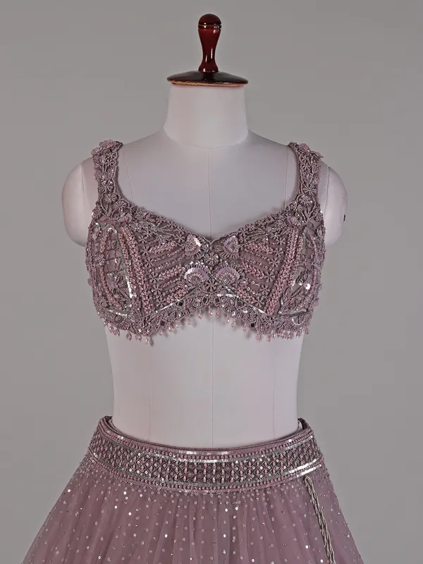 Purple net lehenga choli with dupatta for women