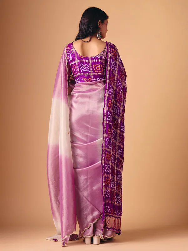 Purple off white shaded tissue saree
