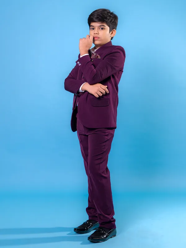 Purple one button suit for little gents