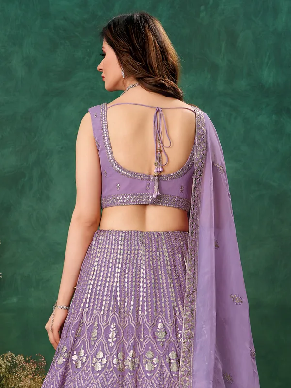 Purple organza lehenga choli for wedding wear