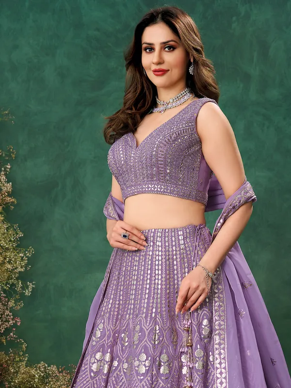 Purple organza lehenga choli for wedding wear