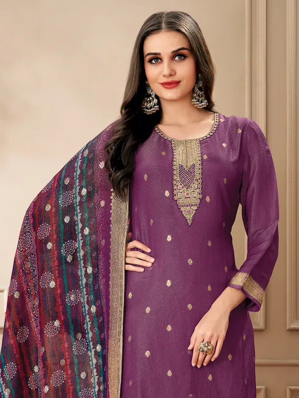 Purple organza salwar suit with zari work