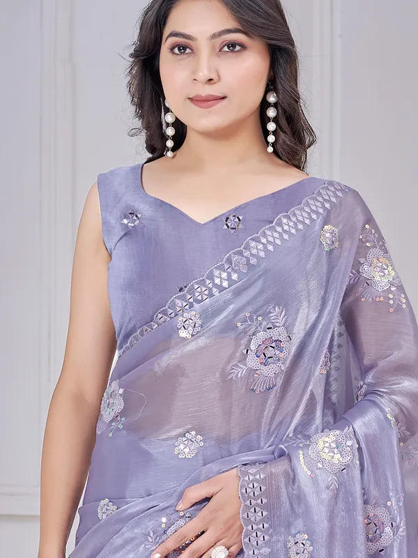 Purple organza saree with aabla and embroidery detailing