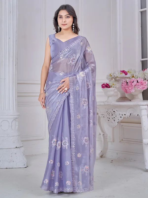 Purple organza saree with aabla and embroidery detailing