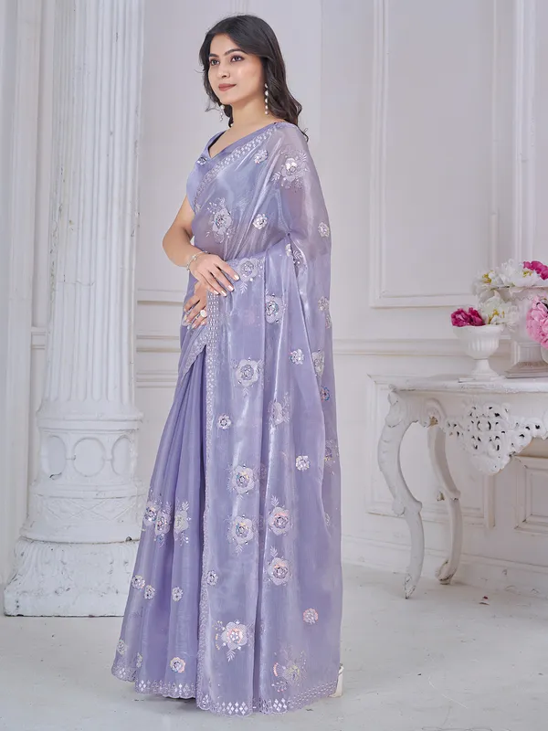 Purple organza saree with aabla and embroidery detailing